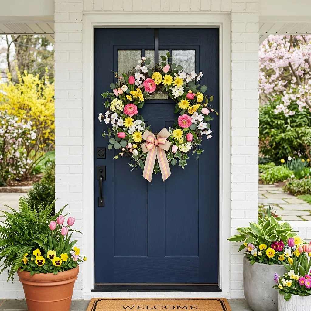 Bright floral Easter wreath made from budget supplies